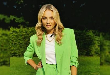 Małgorzata Socha olśniła fanów stylowym garniturem. To najmodniejszy kolor sezonu, który podkreślił kolor oczu aktorki!